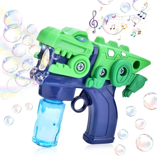 Dinosaurier Seifenblasenpistole, Automatische Seifenblasenmaschine für Kind, Bubble Gun Machine mit Musik und 2 Flaschen Seifenblasen Flüssigkeit, Outdoor Spielzeug für Junge/Geburtstag/Party/Hochzeit von TANSAR