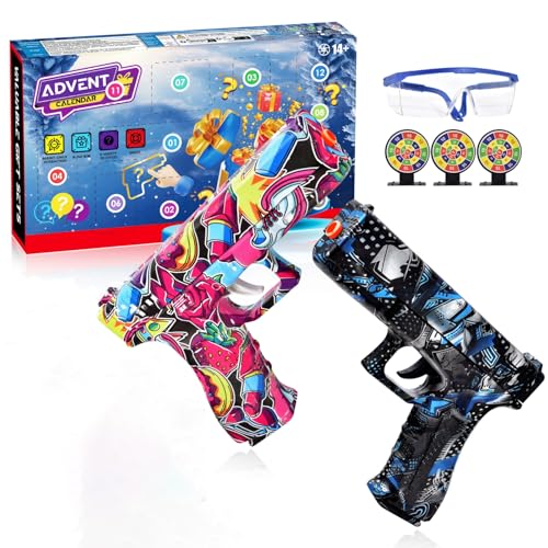 Gel Gun Adventskalender 2024, 24 Tage Weihnachten Countdown Kalender Gel Splatter Spielzeug, für Erwachsene ab 14 Jahre, Blue von TANSAR