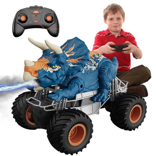 TANSAR Ferngesteuertes Auto ab 3 4 5 6 7 8 Jahre, Monstertruck-Dinosaurier-Spielzeug ab 3 Jahre Junge, 2.4 GHz 1:18 RC-Auto mit Licht, Geburtstag Weihnachten Geschenke für Junge, Blue von TANSAR