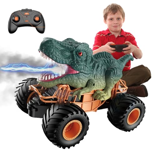 TANSAR Ferngesteuertes Auto ab 3 4 5 6 7 8 Jahre, Monstertruck-Dinosaurier-Spielzeug ab 3 Jahre Junge, 2.4 GHz 1:18 RC-Auto mit Licht, Geburtstag Weihnachten Geschenke für Junge, Grün von TANSAR