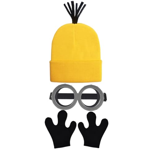 TANTAKO 3 Pcs Erwachsene Halloween DIY Kostüm Zubehör mit Gelb Beanie, Drei Fingern Handschuhe und Schutzbrille (Stil B) von TANTAKO