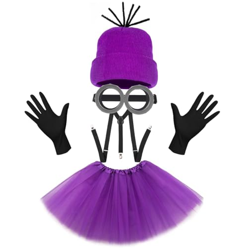 TANTAKO 4 Stück Erwachsene Halloween Kostüm Zubehör mit Lila Beanie and Tutu, Schwarz Handschuhe und Schutzbrille (E) von TANTAKO