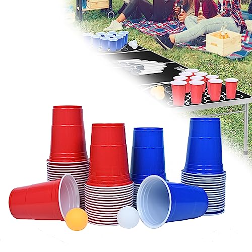 TANYEAR Beer Pong Becher Beerpong Partybecher Sets 100 Beerpongbecher 10 Bällen 480ml Plastikbecher Trinkbecher für Weihnachten Party Trinkspiele Hochzeit von TANYEAR