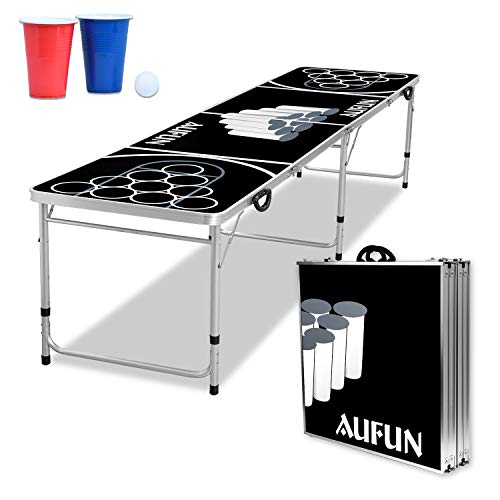 TANYEAR Beer Pong Tisch Set Bierpongtisch Höhenverstellbar Klappbarer Table für Wurfspiele Partyspiele Trinkspiele inkl. 5 Bälle und 100 Bechern Bierpong Tische Set von TANYEAR