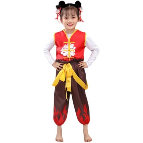 TANZEQI Chinesisches Hanfu-Anzug, Nezha-Performance-Kostüm für Jungen und Mädchen und Erwachsene, chinesische Mythologie, Cosplay-Outfit (lange Ärmel ohne Zubehör, 100 cm) von TANZEQI