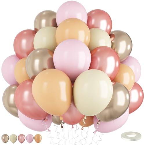 Luftballons Rosa Beige Gold 60 Stück 12 Zoll Hellrosa Aprikose Elfenbeinweiß Luftballon mit Champagner Gold Roségold Metallic Ballon für Mädchen Frau Hochzeit Babyparty Boho Geburtstag Party Deko von TAOYE