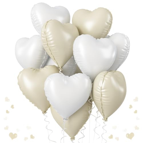 Herz Folienballon Creme und Weiß, 10 Stück 18 Zoll Weiß Creme Herz Folien Luftballons Grau Cremefarbene Valentinstag Partydekoration Luftballons für Geburtstag Hochzeit Verlobung Valentinstag von TAOYE