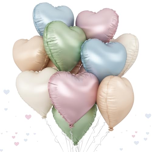 Herz Luftballons Pastell, 10 Stück Bunt Herz Folienballon Helium, 18 Zoll Macaron Herz Folien Ballon, Rosa Creme Grün Blau Aprikose Mylar Ballon für Geburtstag Hochzeit Babyparty Regenbogen Party Deko von TAOYE