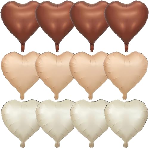 Herz Luftballon Creme Braun, 12 Stück Braune Aprikosen Herz Folienballon 18 Zoll Kaffee Beige Helium Folien Ballon, Karamell Nude Foil Luftballon fur Boho Geburtstag Hochzeit Babyparty Valentinstag von TAOYE