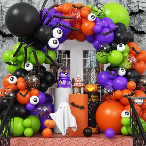 Halloween Ballon Girlande, Halloween Deko, Halloween Luftballon Girlande, Halloween Party Dekoration, Spinne Halloween Ballons, Halloween Luftballon Girlande Schwarz Grün Orange fur Halloween Party von TAOYE