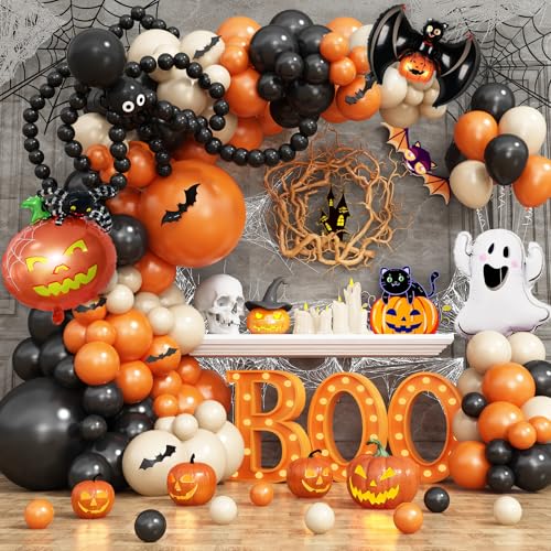 Halloween Ballon Girlande, Halloween Deko, Halloween Luftballon Girlande Kit, Halloween Spinne Luftballon, Halloween Ballon Kürbis, Halloween Balloon Schwarz Orange Weiß fur Drinnen Draußen Party Deko von TAOYE