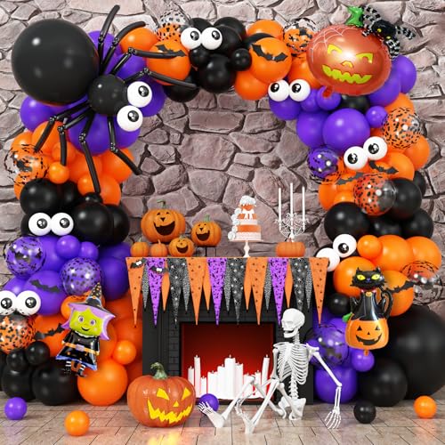 Halloween Luftballon Girlande, Halloween Deko, Halloween Ballon Girlande, Halloween Luftballons Kit, Halloween Ballon Kürbis, Orange Schwarz Lila Halloween Ballon fur Kinder Halloween Dekoration von TAOYE