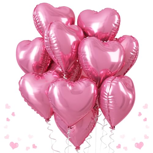 Rosa Herz Folienballons, 10 Stück 18 Zoll Rosa Herz Luftballons Perle Rosa Herz Helium Folienballons Metallische Rosa Herz Folienballons für Geburtstag Valentinstag Hochzeit Verlobung Braut von TAOYE