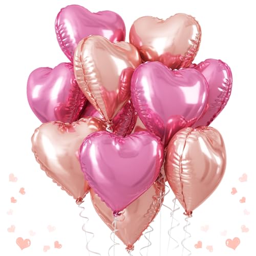 Rosa Roségold Herz Folienballon, 18 Zoll Rosa Herz Folienluftballons Groß Rosa Roségold Helium Luftballons Party Dekoration für Geburtstag Hochzeit Verlobung Braut Baby Dusche Valentinstag von TAOYE