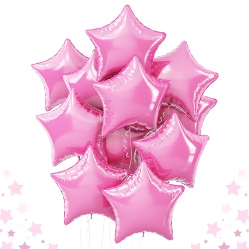 Rosa Stern Foil Luftballon, 18 Zoll 10 Stück Hell Rosa Stern Folienballons, Baby Rosa Sterne Helium Folien Ballons Rosa Pentagramm Foil Luftballons für Mädchen Frauen Geburtstag Hochzeit von TAOYE