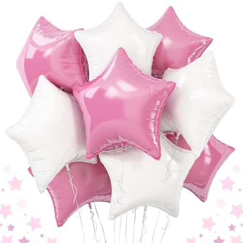 Rosa Weiß Stern Foil Luftballon, 18 Zoll Sterne Folienballons Rosa und Weiß, 10 Stück Groß Rosa Weiß Helium Pentagramm Folien Ballons Party Dekoration für Mädchen Geburtstag Hochzeit Babyparty von TAOYE