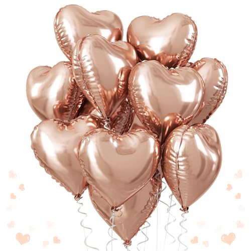 Rosegold Herz Folienballons, 18 Zoll Groß Rosegold Herz Form Folienballons Glänzend Rosegold Heart Luftballons Party Dekoration für Valentinstag Geburtstag Hochzeit Feiern Hochzeit von TAOYE