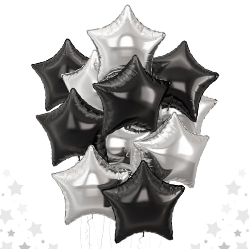 Schwarz Silber Stern Foil Luftballon, 18 Zoll Große Schwarz und Silber Aluminium Sterne Folienballons 10 Stück Schwarz Silber Pentagramm Folien Ballons Party Dekoration für Geburtstag Abschluss von TAOYE