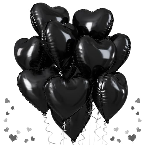 Herz Folienballons Schwarz, 12 Stück Schwarz Helium Herz Luftballons, 18 Zoll Schwarz Herz Folienluftballon Party Dekoration für Jungen Geburtstag Abschluss Hochzeit Valentinstag Neujahr von TAOYE