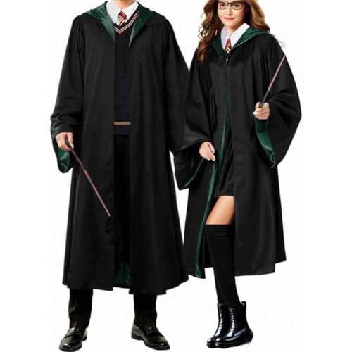 TAOYIO Magier Robe Kostüm Damen Umhang, Zauberer Halloween Kostüm Erwachsene, Unisex Uniform 7-teiliges Set,Grün-M von TAOYIO