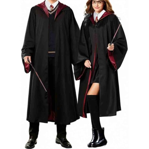 TAOYIO Magier Robe Kostüm Damen Umhang, Zauberer Halloween Kostüm Erwachsene, Unisex Uniform 7-teiliges Set,Rot-M von TAOYIO