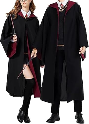 TAOYIO Magier Robe Kostüm Damen Umhang, Zauberer Halloween Kostüm Erwachsene, Unisex Uniform 7-teiliges Set,Rot-XXL von TAOYIO