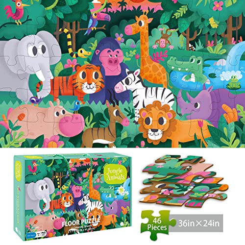 TAOZI&LIZHI Kinderpuzzle, XXL Riesenpuzzle Dschungeltiere mit 46 Teilen für Kinder ab 3 Jahren, Weihnachtliche Kleinkindpuzzles mit Tragbarer Geschenkbox, Lern und Bildungsspielzeug für Vorschulkinder von TAOZI&LIZHI