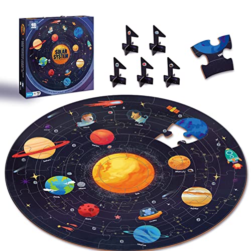 TAOZI&LIZHI Sonnensystem-Bodenpuzzle für Kinder im Alter von 3–5, 4–8 Jahren, großes 48-teiliges rundes Weltraum-Planeten-Puzzlespielzeug, pädagogisches Lern-Geburtstagsgeschenk von TAOZI&LIZHI