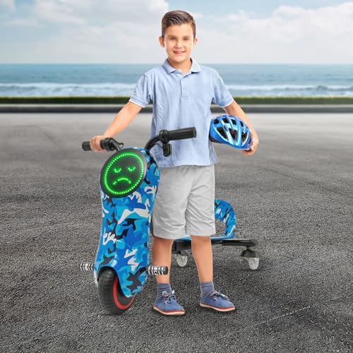 Elektrischer Drift-Trike für Kinder 180W bürstenlos Drift Scooter 360 Grad 50kg Tragfähigkeit E Dreirad Verstellbare Karosserie von TAPMING