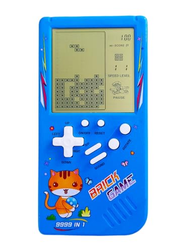 TAQY Niedliches Katzenmuster Spielkonsole blockieren 23 Brick-Spiele Rennen/Panzerschlacht Retro Kinderspielkonsole Geschenke der 70er/80er/90er Jahre Puzzle Spielzeug Handheld-Spielgerät (Blue) von TAQY