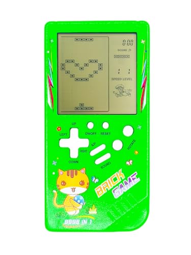 TAQY Niedliches Katzenmuster Spielkonsole blockieren 23 Brick-Spiele Rennen/Panzerschlacht Retro Kinderspielkonsole Geschenke der 70er/80er/90er Jahre Puzzle Spielzeug Handheld-Spielgerät (Green) von TAQY