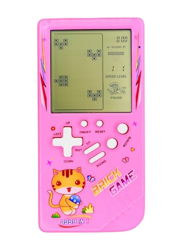 TAQY Niedliches Katzenmuster Spielkonsole blockieren 23 Brick-Spiele Rennen/Panzerschlacht Retro Kinderspielkonsole Geschenke der 70er/80er/90er Jahre Puzzle Spielzeug Handheld-Spielgerät (Pink) von TAQY