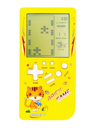 TAQY Niedliches Katzenmuster Spielkonsole blockieren 23 Brick-Spiele Rennen/Panzerschlacht Retro Kinderspielkonsole Geschenke der 70er/80er/90er Jahre Puzzle Spielzeug Handheld-Spielgerät (Yellow) von TAQY