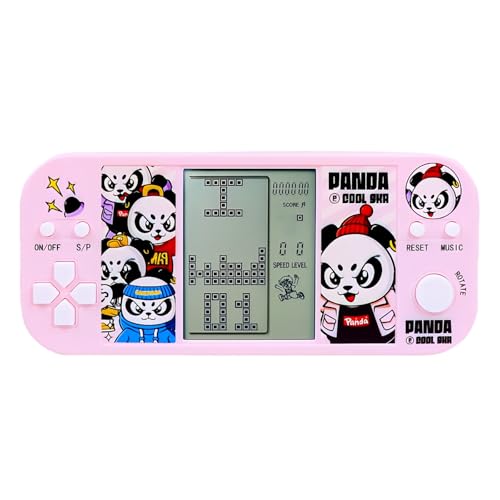 TAQY Panda Cartoon Retro Block Spielkonsole 26 Ziegelspiele 2574 Levels Einstellbare Geschwindigkeit/Schwierigkeit Elektronisches Handspiel für Kinder Panzerschlacht Puzzlespielzeug-Geschenke (HPink) von TAQY