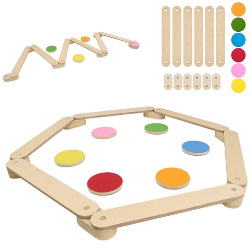 TATIVALO Balancierbalken mit 6 Balanciersteine frei kombinierbar, aus Holz, Spielzeug für Drinnen und Draußen, Balance-Board für Kinder für Koordination und Stabilität ab 3-7 Jahren von TATIVALO