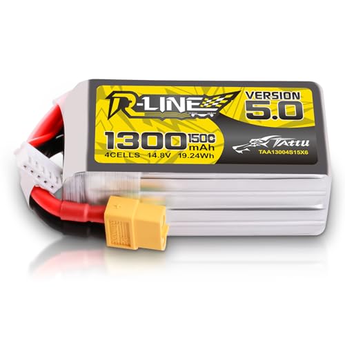 TATTU 4S LiPo Akku 1300mAh 14.8V 150C 4S Batterie mit XT60 Stecker Rline Series für Professional FPV Racing competitions von TATTU