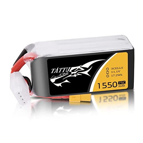 Tattu 3S LiPo Akku 1550mAh 11.1V 75C 3S Batterie mit XT60 Stecker for FPV Racing Quadcopters Helikopter Flugzeuge und RC Drone,RC Heli Airplane von TATTU