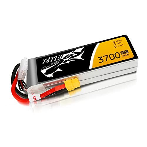 Tattu 4S LiPo Akku 3700mAh 14.8V 45C 4S Lipo Battery mit XT60 Stecker für FPV Racing Quad Copter Drone Flugzeug Flug Blackout Mini Spider Hex 330 360 von TATTU