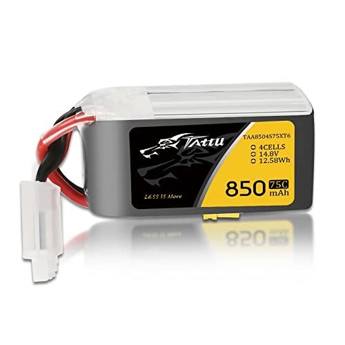 Tattu 4S Lipo RC Akku 850mAh 75C 14.8V Softcase Akku mit XT60 Stecker für FPV Quadcopter Mini Drone Aeroplane von TATTU