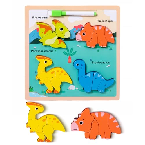 Holzpuzzle für Kinder, Montessori Steckpuzzle Holz, 3D Kinder Holzpuzzle, Spielzeug Puzzle ab 1 2 3 Jahre, FrüHerziehungsspielzeug für Kleinkinder im Alter von 1–3 Jahren(Dinosaurier) von TAXTYHRE