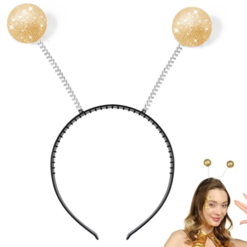 TAXTYHRE Alien Stirnband, Alien Haarreif, Alien Glitzer Kopfschmuck, Alien Kostümstirnband, Alien Kopfschmuck mit Kugeln, für Erwachsene Kinder Halloween, Faschings Kostüm Zubehör (Gold) von TAXTYHRE