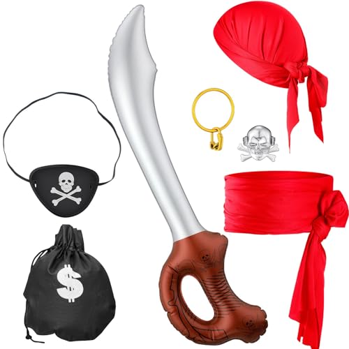 TAXTYHRE Pirate Zubehör Set, 7 Stück Piraten Set, Piraten Augenklappen, Piraten Kopftuch Schärpe, Ohrringe Ringe, Piraten Kostüm Zubehör für Kinder Karneval Verkleidung Cosplay Halloween von TAXTYHRE