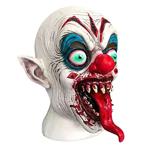 Halloween-Maske, schreckliche Halloween-Clown-Maske mit blutiger langer Zunge, rote Nase, Teufelskostüme, Party, Cosplay, Requisiten, für Erwachsene Halloween-Maske, schreckliche Halloween-Clown-Maske mit blutiger langer Zunge, rote Nase, Teufelskostüme, Party, Cosplay, Requisiten, für Erwachsene von TAZIZI