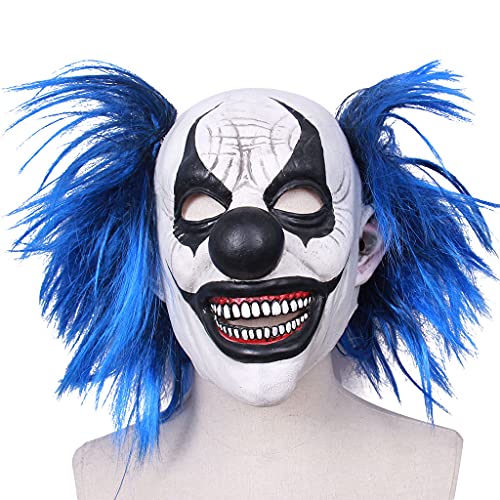 TAZIZI Halloween-Maske, blaues Haar, lächelnde Clown-Maske, Halloween-Kopfbedeckung, Maskerade, Party, Cosplay, gruselige Requisiten, für Erwachsene TAZIZI Halloween-Maske, blaues Haar, lächelnde Clown-Maske, Halloween-Kopfbedeckung, Maskerade, Party, Cosplay, gruselige Requisiten, für Erwachsene von TAZIZI
