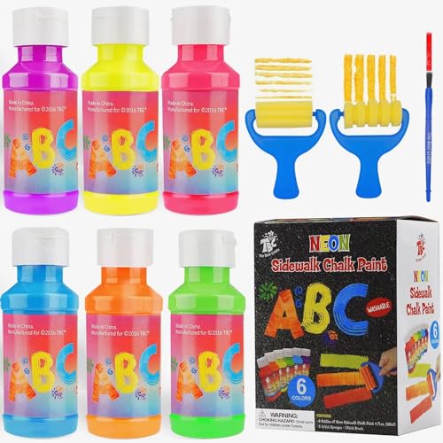 TBC Straßenmalkreiden 6 Neonfarben, je 118 ml, Gehweg-Kreidefarben-Set, ungiftig waschbare Flüssigfarbe für Straße, Garten, Spielplatz, geeignet für Kinder ab 6 Jahren von TBC The Best Crafts