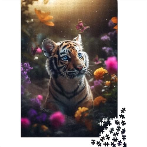 1000-teiliges Puzzle für Erwachsene, süßes Tigerjunges, Schmetterlinge, Puzzle zum Selbermachen, Holzpuzzle, Spielzeug, Heimdekoration, 1000 Stück (75 x 50 cm) von TBDUEPS