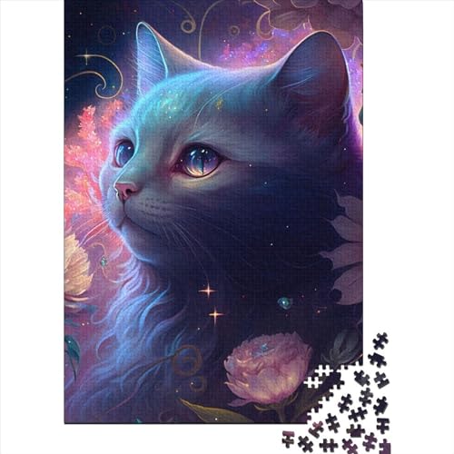 500-teiliges Puzzle für Erwachsene, Katze und Blume, Neon 1, Puzzle aus Holz, Denksportaufgabe, Puzzle, Spielzeug, Spiel 500 Teile (52 x 38 cm) von TBDUEPS