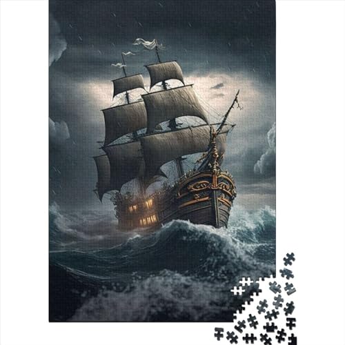 500-teiliges Puzzle für Erwachsene, Piratenschiff-Puzzle für Erwachsene, rechteckiges Holzpuzzle, kreatives Puzzle, 500 Teile (52 x 38 cm) von TBDUEPS