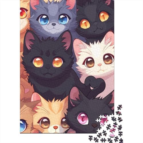 Cartoon-Katzen-Puzzle, präzises ineinandergreifendes rechteckiges Papierpuzzle für Jungen oder Mädchen, 38 x 26 cm/1000 Teile von TBDUEPS