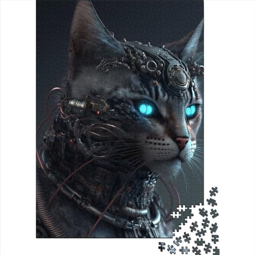 Cyborg Cat 2 Puzzle 1000 Teile Puzzle für Erwachsene, Lernspiele, Spielzeug, DIY, kreatives Holzpuzzle, Geschenke, 1000 Teile (75 x 50 cm) von TBDUEPS